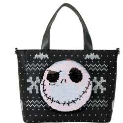 Loungefly The Nightmare Before Christmas Jack Skellington Reversible Sequins Tote Crossbody Bag with Coin Bag