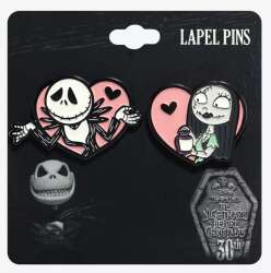 102216 - Hot Topic - Disney - The Nightmare Before Christmas Jack & Sally Heart Enamel 2-Pin Set - Disney Licensed