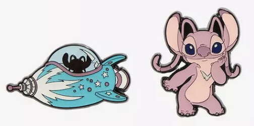 103610 - BoxLunch - Lilo & Stitch Experiment Cousins & Spaceships Blind Box Pin Set - Angel and Spaceship - Loungefly