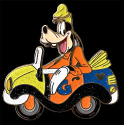 Goofy in an Orange, Green and Blue Car