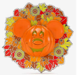 Mickey Mouse Jack-o'-Lantern Wreath Light-Up Halloween Pin