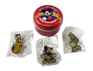 106295 - Pin Trading Tin - 3 Pin Set - Mickey Mouse, Daisy Duck and Pluto - Tokyo Disneyland Resort
