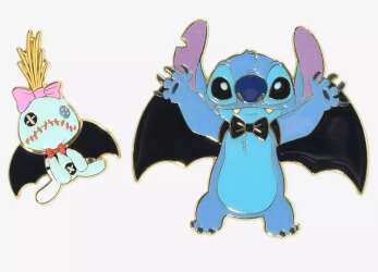 106983 - BoxLunch - Lilo & Stitch - Scrump & Stitch as Vampires with Bat Wings - Loungefly