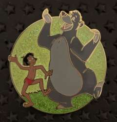 107055 - Baloo and Mowgli Jungle Book 40th Anniversary Pin - Jungle Book Baloo and Mowgli dancing on green background - Disney Store US