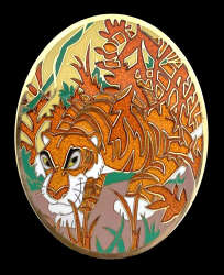 Shere Khan in stalking pose blending in with scenery