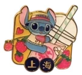108516 - Stitch and Angel's Magical Shanghai Journey Mystery - Stitch hugging a Strawberry Milk Drink - Shanghai Disney Resort