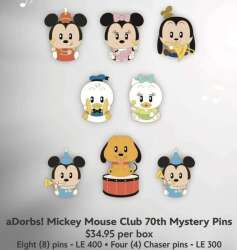 109426 - Mickey Mouse Club - Unopened aDorbs! Mickey Mouse Club 70th Mystery Pin Box - Walt Disney Imagineering alternate image