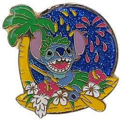 Stitch on Boat with Fireworks and Palm Tree