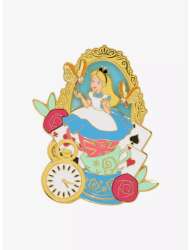 Alice Portrait in Teacups with Butter Flies, Pocket Watch, Cards, and Roses