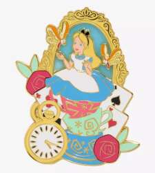 Alice Portrait in Teacups with Butter Flies, Pocket Watch, Cards, and Roses