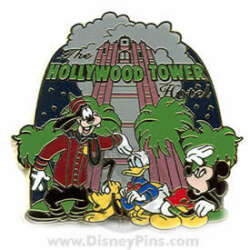 Mickey, Donald, Goofy and Pluto at the Hollywood Tower Hotel