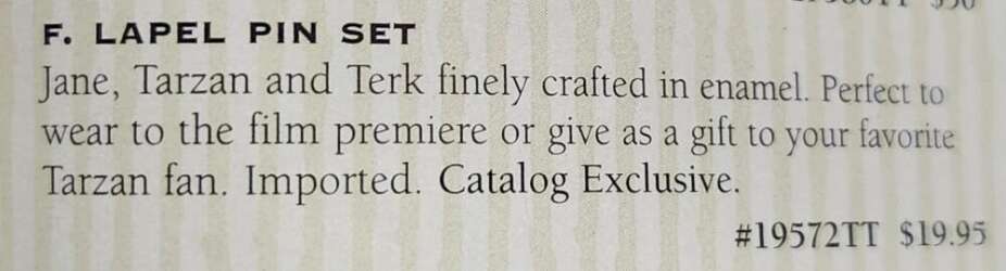 6741 - Disney Catalog - Tarzan Lapel Boxed Set — Full Set - Disney Store US alternate image