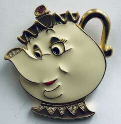 79637 - Beauty and the Beast - Mrs. Potts Clasp Brooch with Rhinestones - Disney Licensed