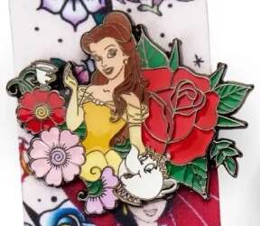 97027 - Floral Princess Tattoos Lanyard & Pin Set - Belle - Loungefly