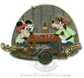 Mickey and Goofy as pirates playing chess
