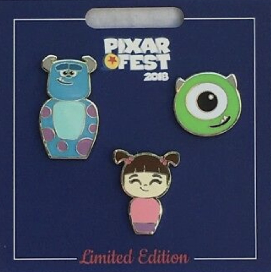 54626 Monsters Inc 3 Pin Set Sulley Mike Boo Pixar Fest 2018 
